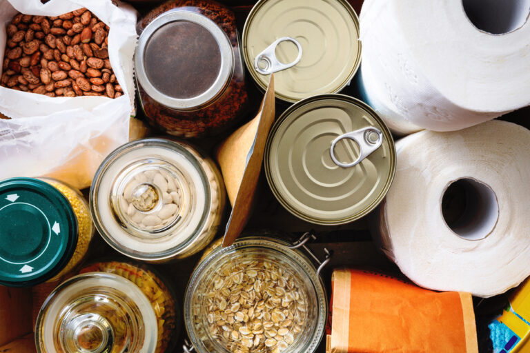 Close,Up,Of,Non-perishable,Food,,Canned,Goods,And,Toilet,Paper.
