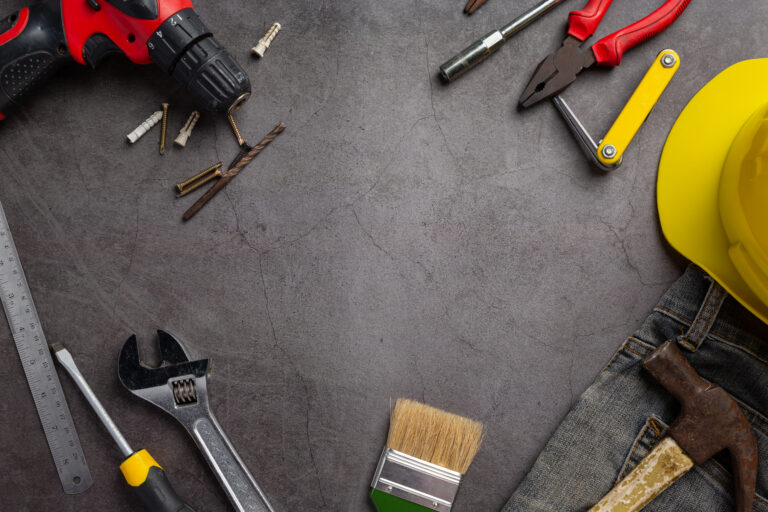 variety handy tools on dark background,Labor day background conc