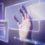 Woman touching a smart technology holographic interface