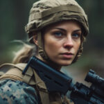 Young adult army sniper aiming rifle outdoors generated by AI