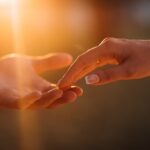Newlyweds hands affectionate touch each other