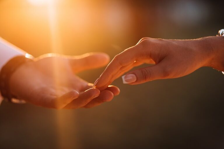 Newlyweds hands affectionate touch each other