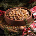 Kutya. Traditional Christmas slavic dish kutia porridge made of wheat grains, poppy seed, nuts, raisins and honey. Eastern Orthodox Christians in Ukraine, Belarus and Russia.